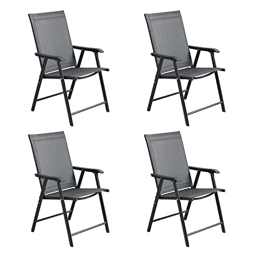 BPS Patio Folding Chairs 4-Pack Portable Dining Chairs Outdoor Textilene Sling Chairs for Camping, Beach, Garden, Pool, Backyard, Deck