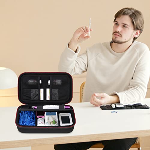 Image of Elonbo Diabetic Supplies Travel Case for Glucose Meter Diabetes Testing Kit | Portable Diabetes Testing Kit Storage Organizer Bag, Glucose Meter Insulin Pen Carrying Case for Test Strips Lancets, Black