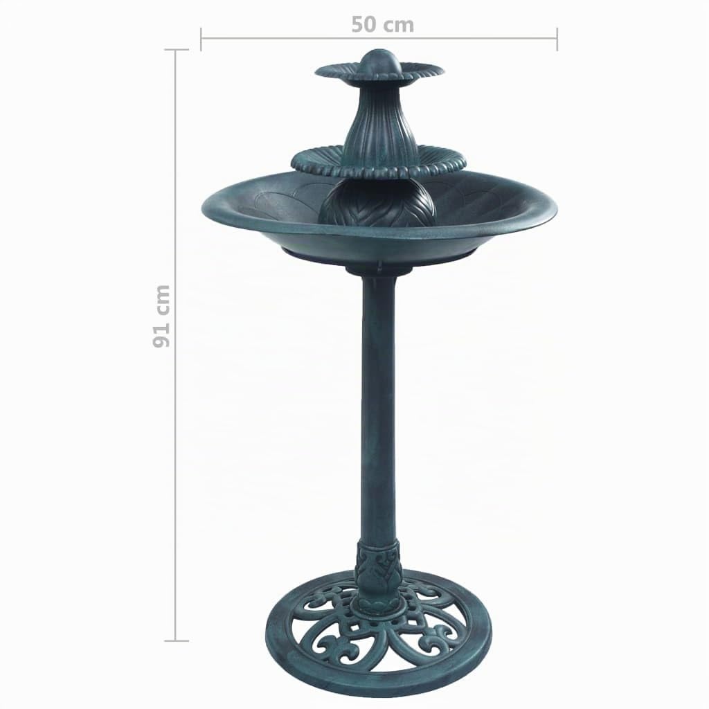 vidaXL Fuente de Jardín para Pájaros Bellamente Diseño Decorado de Patio Balcón Pequeña Fuentes de Agua Exterior Plástico Verde 50x91 cm