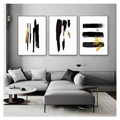 Tableau abstrait pour valoriser mur salon kit déco moderne noir or - 2