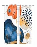 Blue Red Boho Sheer Curtains 63 Inch Length 2 Panels Set for Living Room/Bedroom, Middle Century Modern Geometric Abstract Art Kitchen Curtains Grommet Semi Drapes Window Treatments 52