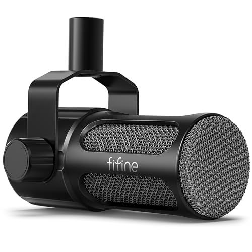 FIFINE XLR Dynamic Microphone, Studio Vocal Mic for Recording, All Metal XLR Podcast Microphone with Mid-Boost, Low-Cut Filter for Voice-Over, Compatible with Mixer/Audio Interface-AmpliTank TANK1