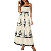 PRETTYGARDEN Summer Dress for Women 2025 Floral Sundress Spaghetti Strap Flowy Beach Vacation Boho Maxi Dresses (Apricot Black Floral,Medium)