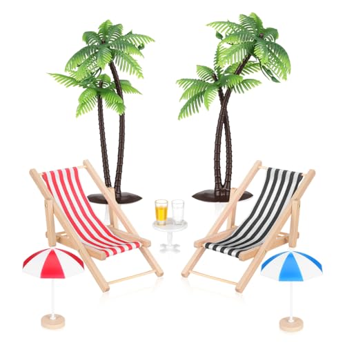 Décoration de plage miniature avec mini parasols et palmiers pour jardin féérique et poupée