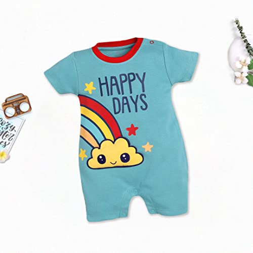 Image of BABY GO Baby Boys & Baby Girls Cotton Romper | Half Sleeve Polo Collar Jumpsuit | Newborn Infant Summer Outfit with Button Closure | Soft Breathable Playsuit | Stylish Print One Piece Dress