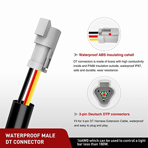 Image of Nilight 2 PCS 16 AWG 10 Feet 3 Pin DT Connector Wiring Harness Extension Kit Plug and Play for Dual Mode Off Road LED Pod Lights Bar DRL Driving Auxiliary Reverse Boat Light