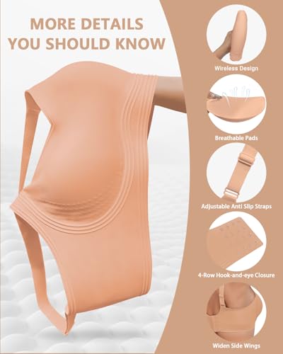 Image of Wireless Back Fat Smoothing Bra Comfortable Support Padded Bras Full Coverage Seamless Bras with Lift No Underwire Deep Nude