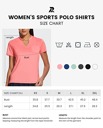 Women's Golf Polo Shirts Short Sleeve V Neck Collarless Shirt For Women Upf 50+ Dry Fit T-Shirt Pink #TOP5