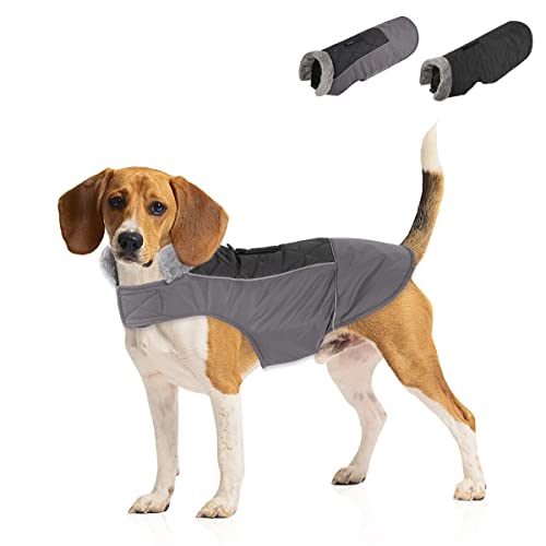 Besmall Veste d'hiver chaude pour chien - Imperméable - En nylon réfléchissant - En polaire - Taille L - Noir Cover