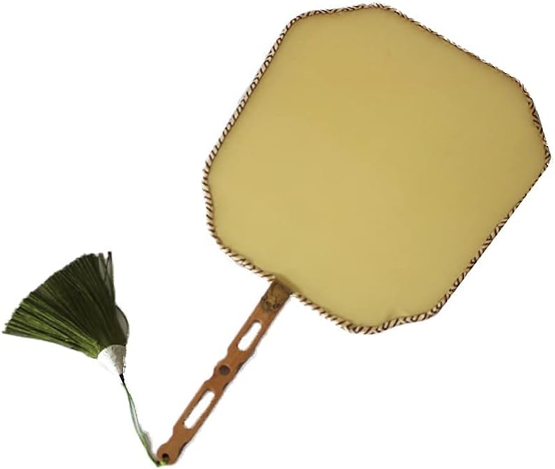 Folding Fan Blank Silk Folding Fan, Handmade Round Folding Fan DIY Palace Folding Fan Classical Chinese Folding Fan Home Ceremonial Decorative Folding Fan (Color: H)