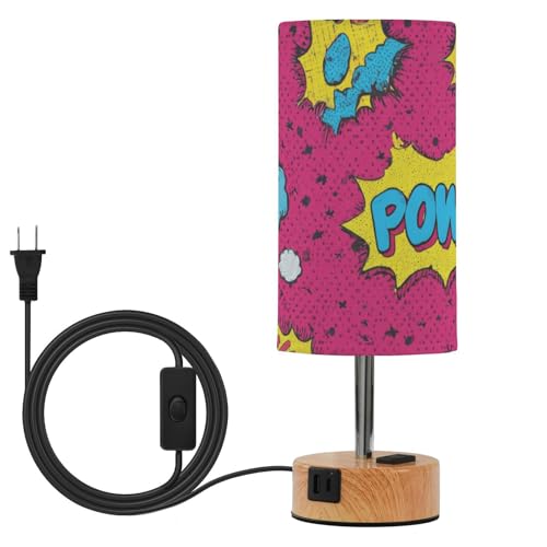 famyily Pop Art Graffti Pow Petite lampe de table de chevet avec abat-jour en tissu Ampoule LED incluse pour le camping