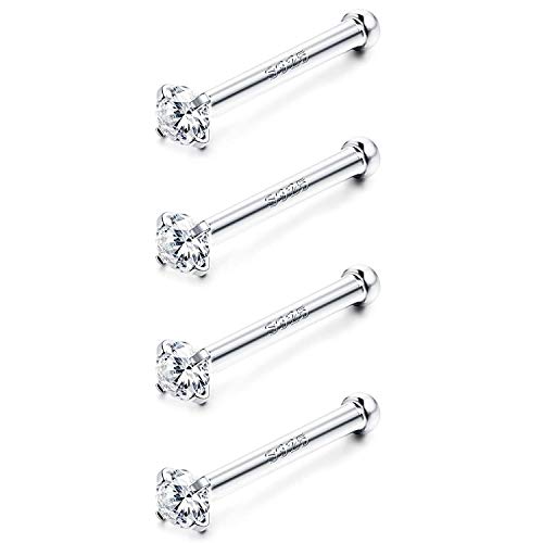 Sllaiss 4 Stücke Österreich Kristall Nasenstecker S925 Sterling Silber Nasenstecker für Frauen Männer 20G Nasenpiercing Stecker Nasenring 2MM