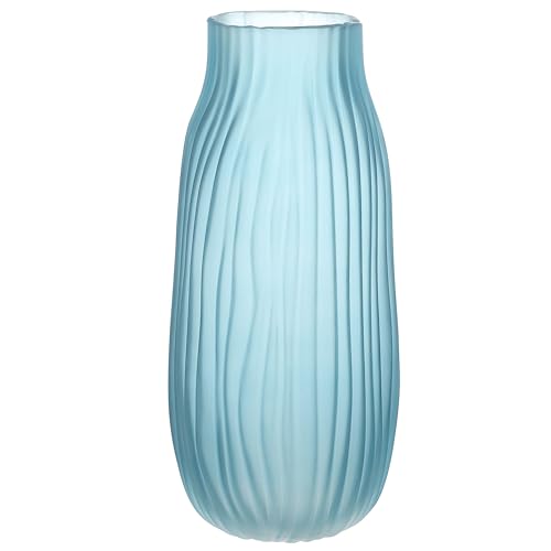 JAKY Global Große moderne blaue Glasvase, H-31 cm hoch, gerippte Vase für...