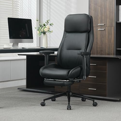 Ergonomic Home Office Chair with Footrest,Modern Faux Leather Rec...