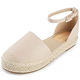 Alexis Leroy Women’s Closed Toe Ankle Strap Platform Espadrille Sandals Beige 6-6.5...