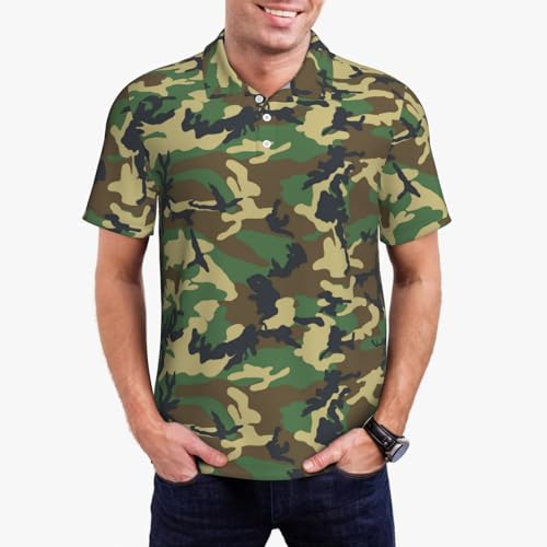 Green Military Camo Print Polo Shirts Breathable Comfortable Men's Short Sleeve Summer Fathers Day More4