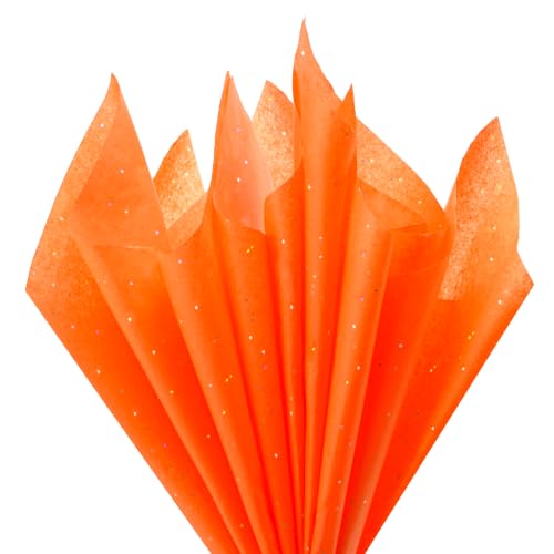 SUNCOLOR 36 Sheets Glitter Orange Tissue Paper 20 x 20 inch Sparkly Gift Wrapping Paper for Crafts Packaging Halloween Fall Decorations DIY Art Projects