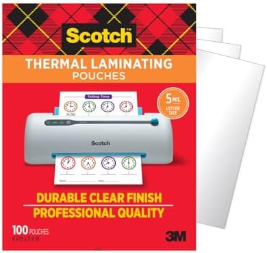 Scotch Thermal Laminating Pouches, 100 Count, Clear, 5 mil, Lamin...
