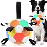 EXPAWLORER 犬用サッカーボール ストラップ付きおもちゃ、犬のおもちゃボール、綱引き用インタラクティブトイ、子犬の誕生日ギフトウォータートイワールドカップ耐久ボール S&Mサイズ