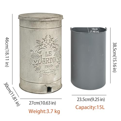 Image of Dog Poop Trash Can with Lid-15L /4Gal,Commercial Outdoor Retro Metal Garbage Can with Foot Pedal,Perfect for Shopping Mall,Office,Pets Park,Backyard