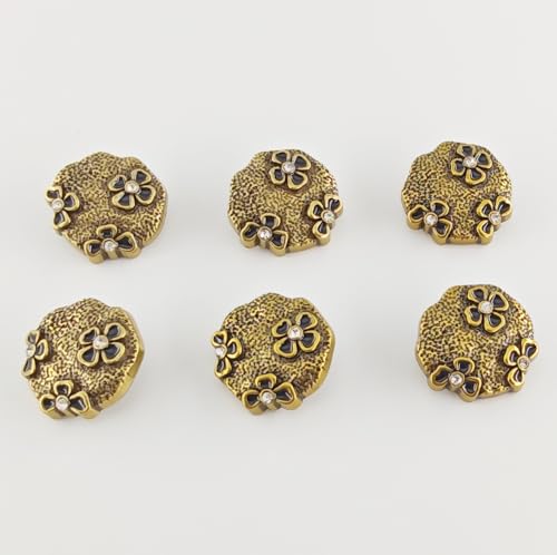 23mm Antique Gold Wave Buttons - Irregular Rhinestone Floral Shank