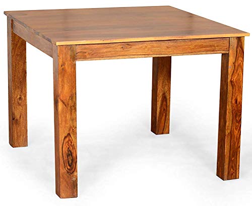 Image of Sheesham Wood Square Dining Table with 4 Cushioned Chairs | Durable Wooden Multipurpose 4 Seater Dining Table Set Furniture for Living Room, Restaurant, Hotels, and Home (Teak Finish)
