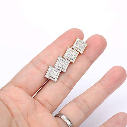 Topgrillz 925 Sterling Silver Iced Out Men And Women 14K Gold Square Kite Screw Back Hypoallergenic Stud Earrings With Simulated Diamond (Gold) #TOP2