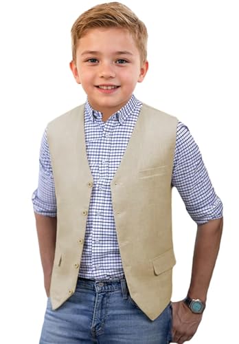 Linen Boys Suit Vest Beach Wedding Kids Costume Vest Ring Bearer Outfit Summer Casual Boy Waistcoat4