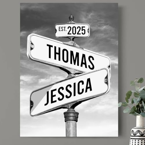 Personalized Canvas Vintage Street Sign For Couples, Crossroads S...