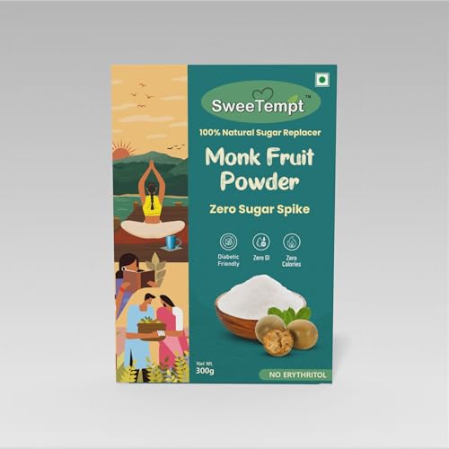 Image of SweeTempt Monk Fruit Sweetener Powder 300g | Zero Calorie Natural Sugar Replacer | No Erythritol | Diabetic, Keto Friendly | 1:1 Sugar Alternative for Tea, Coffee, Baking & Sweets