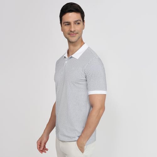 Image of Raymond Men Modern Fit Print Pattern Pure Cotton Polo Neck Half Sleeve Casual T-Shirt