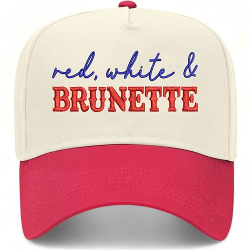 Red White & Brunette Hat | Premium Vintage Trucker Hat with Adjustable Snapback for Men and Women (US Alpha One Size Red/Natural)
