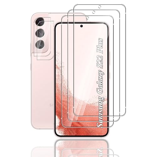 FWang 3 Pièces Verre Trempé pour Samsung Galaxy S22 Plus,avec 2 Pièces Caméra Arrière Protecteur,Anti-Rayures,9H Dureté,sans Bulles,HD Protection DéCran