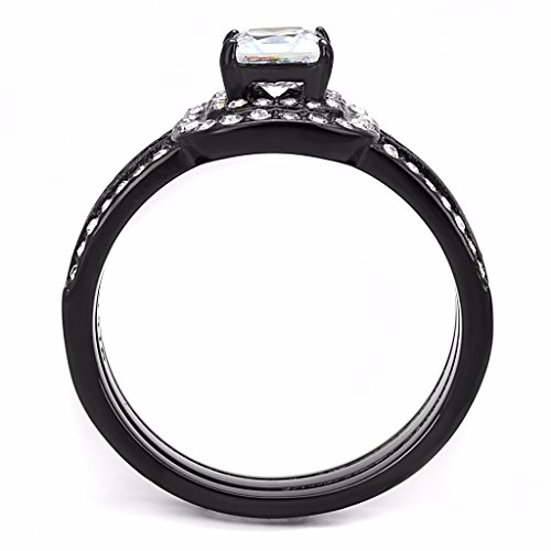 Womens 0.8 Carat Princess Cut Simulated Diamond Black IP Stainless Steel Wedding Engagement Ring3