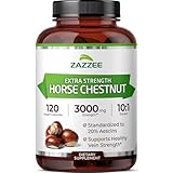 Zazzee Extra Strength Horse Chestnut 10:1 Extract, 3000 mg Strength, 20% Aescins, 4 Month Supply, 120 Vegan Capsules, Concentrated and Standardized 10X Extract, All-Natural, Non-GMO, Made in The USA