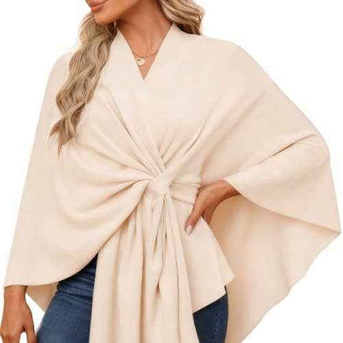 Châle poncho femme beige Gcroet doux ouvert pour stopper le froid facilement