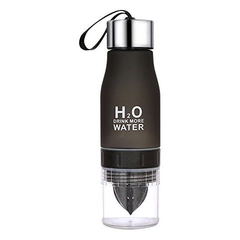 FCMKBT Lemon Cup Bottle H2O Drink More Water Fruit Infusing Water Bottle with Fruit Infuser and Flip Lid Lemon Juice Make Bottle Bike Bottle- BPA Free (700 ml) (Black) Cover