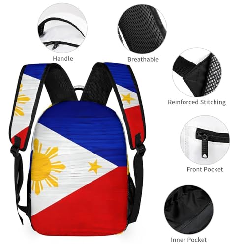 Philippines Flag Wood Patterning 3 PCS Backpack Set Casual Daypack with Insulated Lunch Bag & Pencil Case3