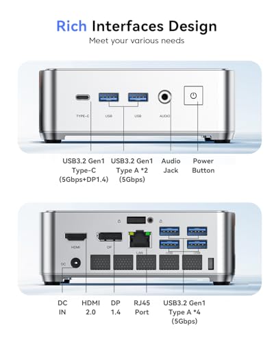 Pinova P2 Mini PC AMD Ryzen 3300U W-11 Pro(Defeat N97/N150,fino a 3,5GHz),16GB DDR4 256GB SSD Mini Computer,4K@60Hz Triple Display HDMI+Type-C+DP,Wi-Fi 5/BT 4.2/LAN,Micro PC per Ufficio/Casa - PC Desktop - Immagine 5
