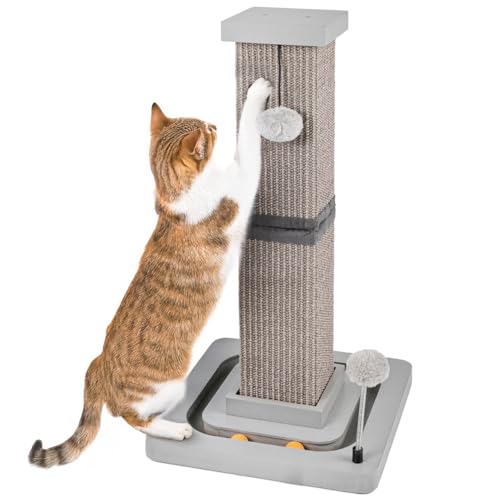 CanadianCat Company | Kratzstamm für Katzen - Karlo - mit Spielzeug | interaktives Katzenspielzeug selbstbeschäftigung | Ø14cm Kratzsäule | ca. 33 x 33 x 67 cm