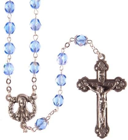 RosaryRosary Blue Sapphire Beads. Traditional Catholic Ornate Crucifix and Centre Piece of Our Lady.