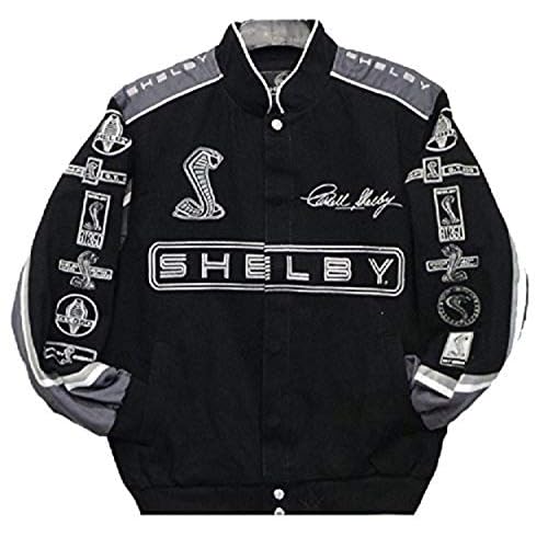 Carroll Shelby Cobra Collage Mens Black Twill Jacket by JH Design