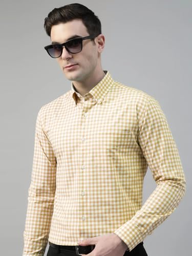 Image of IndoPrimo Men's Poly Cotton Casual Regular Fit Small Checks Shirt Long Sleeves - Airlift