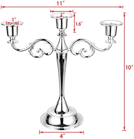 SUMNACON Metal Candelabra 3 arms Candle Holders Stand  For Wedding Dinning  Party (Silver)