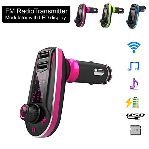 REALMAX® Car FM Radio universal Transmitter modulator with LED display dual USB ports 3.5 mm Aux port Music MP3 Player car kit + Remote wireless radio audio adapter universally compatible with all car models All android smartphones iPhones Ipads ipods mp4 players (Red)
