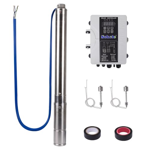 Solar Water Pump Kit DC 48V, Stainless Steel Solar Deep Well Submersible Pump with MPPT Controller...
