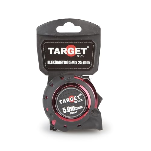 TARGET FLEX01 - Flexómetro Reforzado Goma 5M X 25mm, Metro Profesional | Cinta Métrica con Sistema de Bloqueo