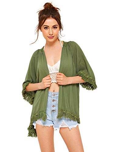 SweatyRocks Women's Tassel Kimono Fringe Cardigan Beachwear Cover up