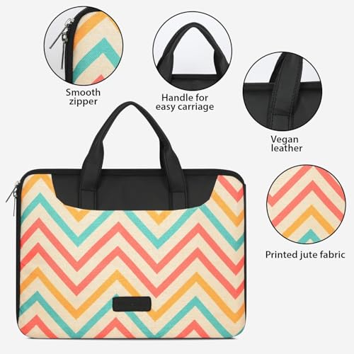 Image of Tabelito Designer Printed Laptop Sleeve for Women (13-15.6 Inch) | Jute & Vegan Leather Office Handbag | Lightweight Stylish Work Bag with Handle
