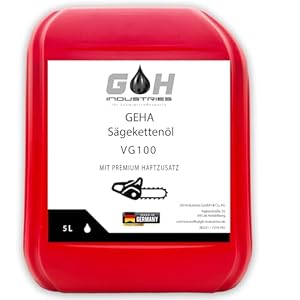 Sägekettenöl VG 100 | 5 L | Hochwertiges Kettenöl für Motorsägen | Starke Haftung & Verschleißschutz | kompatibel mit Stihl, Husqvarna, Makita & Dolmar| Profi Kettensägenöl | Sägekettenhaftöl | GEHA